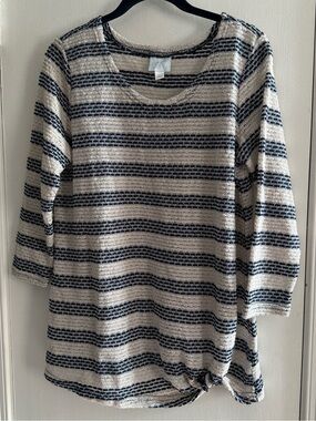 Sunday Cream and Navy Striped Scoop-Neck Long Sleeve Top Size L
